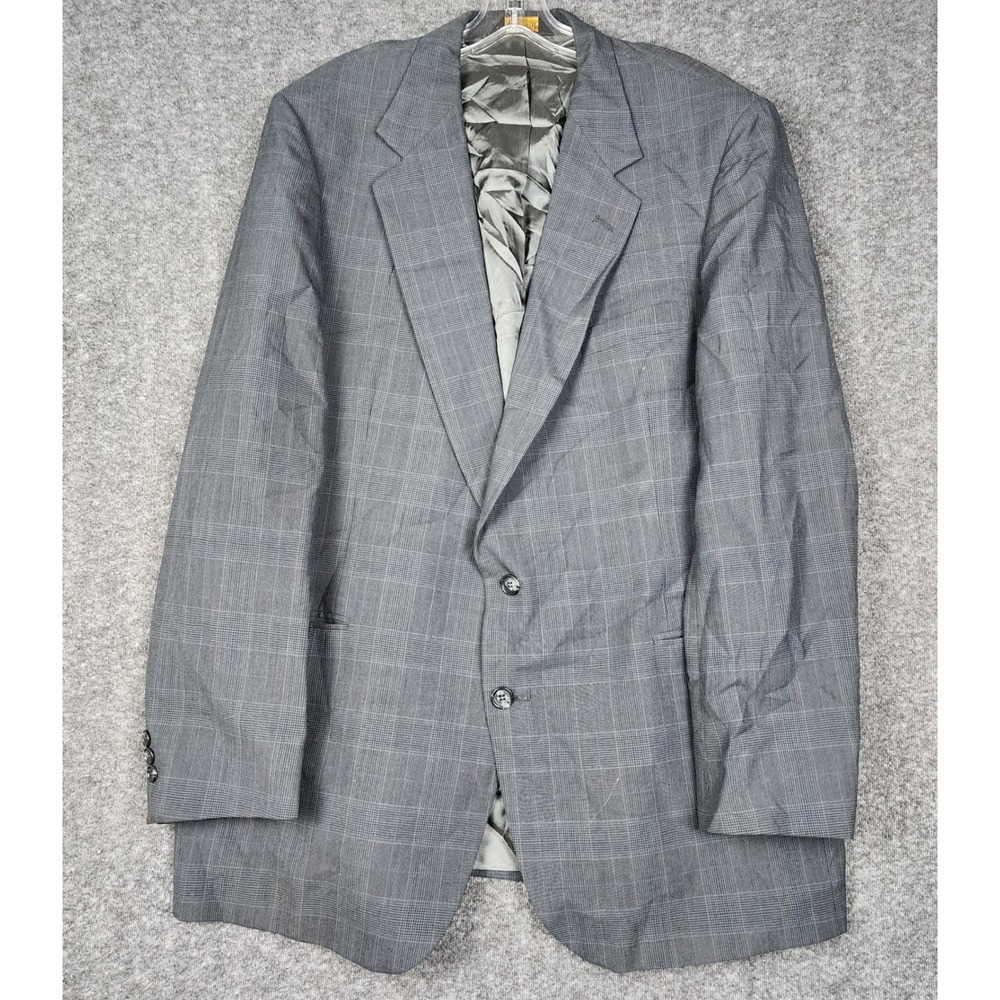 Johnny Carson Blazer Mens 44R Grey Glen Plaid Vintage 2-Button Sport Coat USA